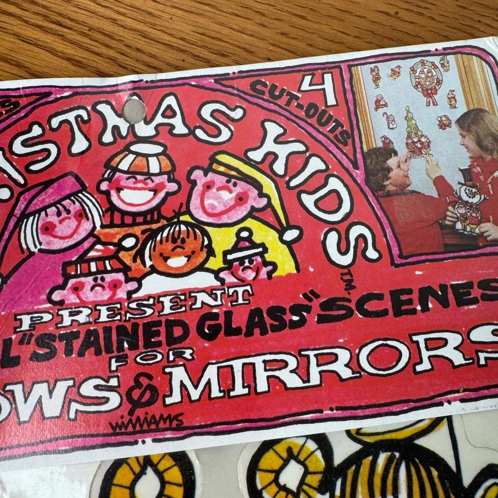 1978 Christmas Kids Window Mirror Decorations‎ Decals Cutouts Vintage